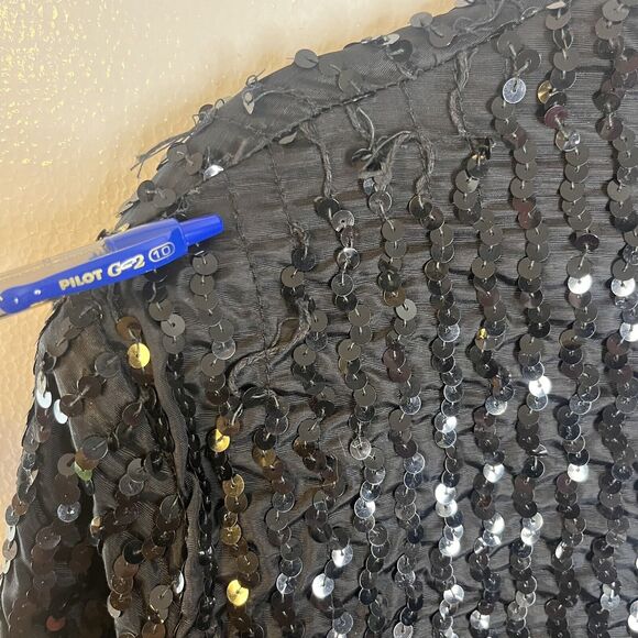 Miss H Vintage Black Full Sequined Open Front Cocktail Jacket 21x26 - Picture 6 of 7